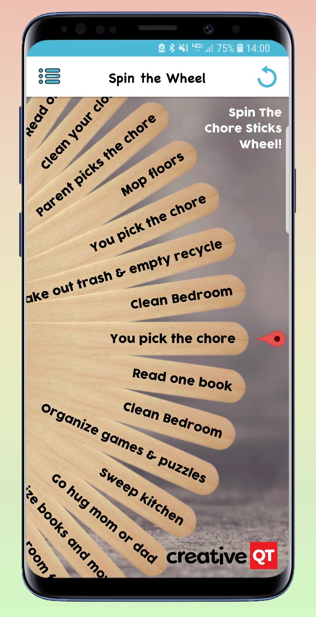 Chore Sticks app screenshot, a chore app for kids. 