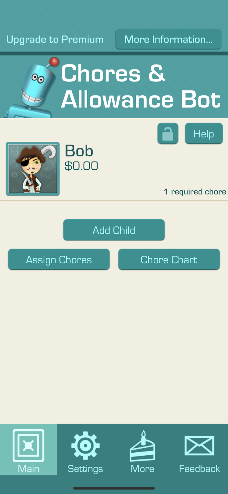 A screenshot from the chores and allowance bot app for kids.