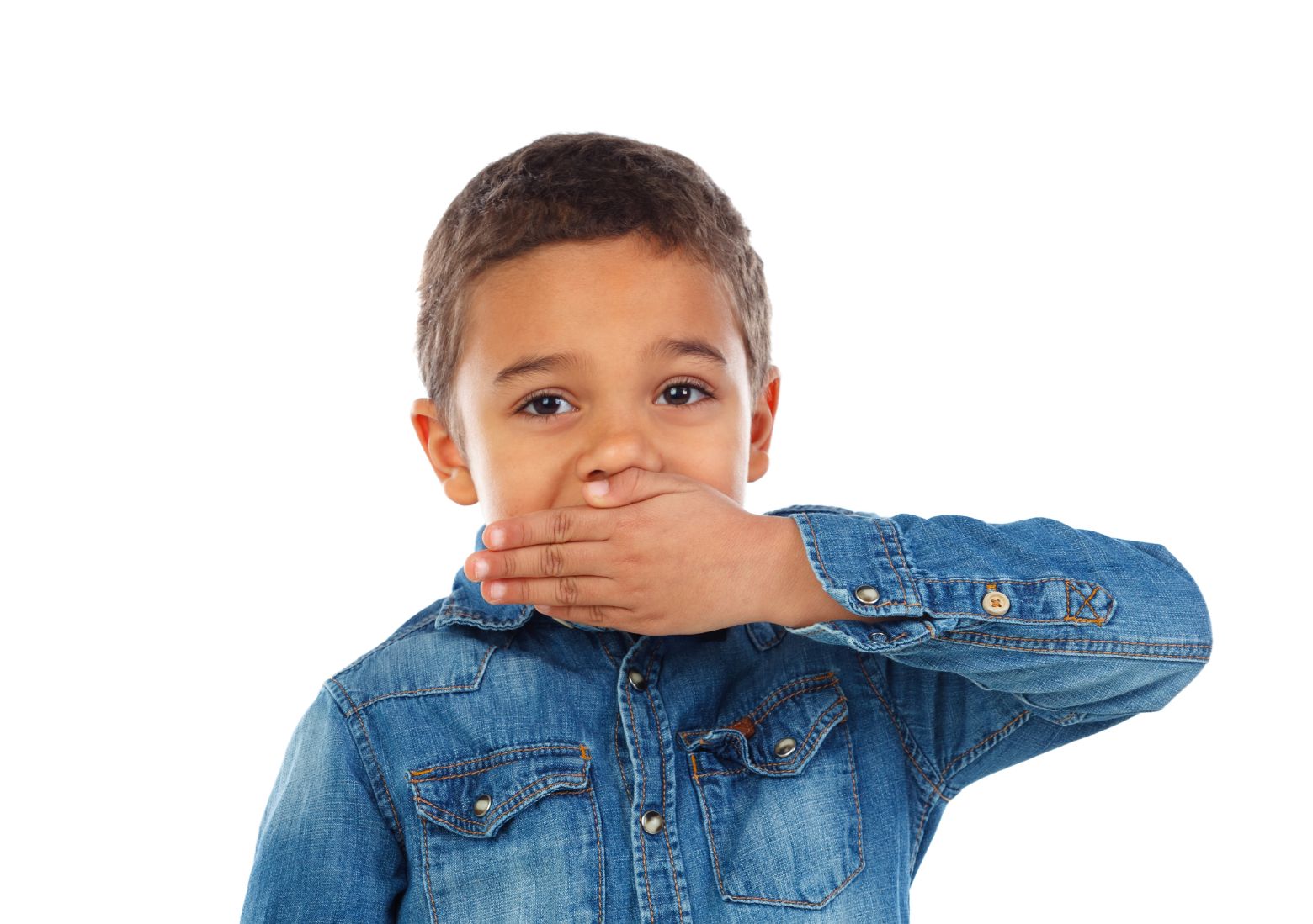 Is it taboo to talk to kids about money? A child covering his mouth.